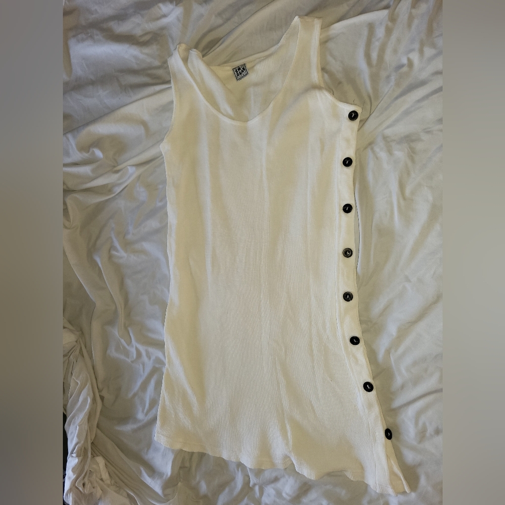In Gear Ivory Tank Dress with Black Side Buttons - Vintage